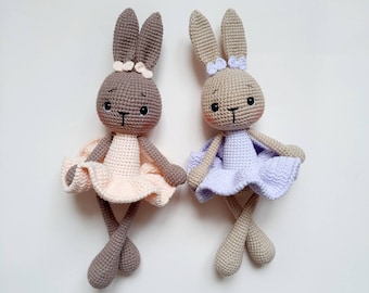 Poupée de lapin ballerine pour cadeau de bébé fille, lapin au crochet cadeau de bébé personnalisé pour fille, jouet en peluche lapin de Pâques