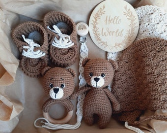 Cadeau de grossesse : cadeau de félicitations aux parents, cadeau de bienvenue pour bébé, ours, tricot, animaux de la forêt, cadeaux pour future maman