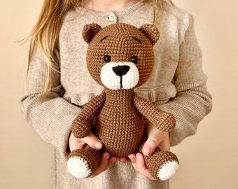 Premier ensemble de jouets au crochet ours en peluche, cadeau personnalisé de baby shower d'ours en peluche en peluche, cadeau d'anniversaire en peluche pour bébé, garçon, cadeau d'accessoires pour nouveau-né