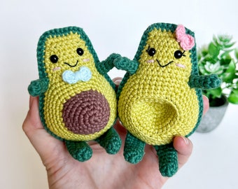 Sonajero de aguacate de crochet, peluche kawaii, regalo para baby shower