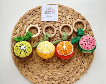 Crochet Fruit Baby Rattle: Kiwi, Lemon, Orange, Watermelon