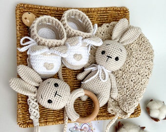 Crochet Bunny Baby Gift Set, Gender Neutral Shower Gift