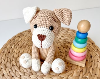 Crochet dog stuffed animal dog nursery decor, Dog baby toy set for puppy shower, dog lover baby gift for animal shower