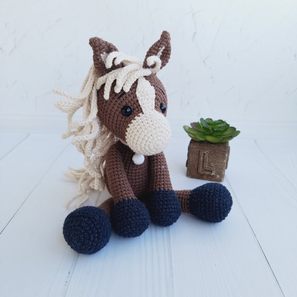 Horse eco friendly baby toy , personalized crochet horse ,  baby boy horse nursery decor