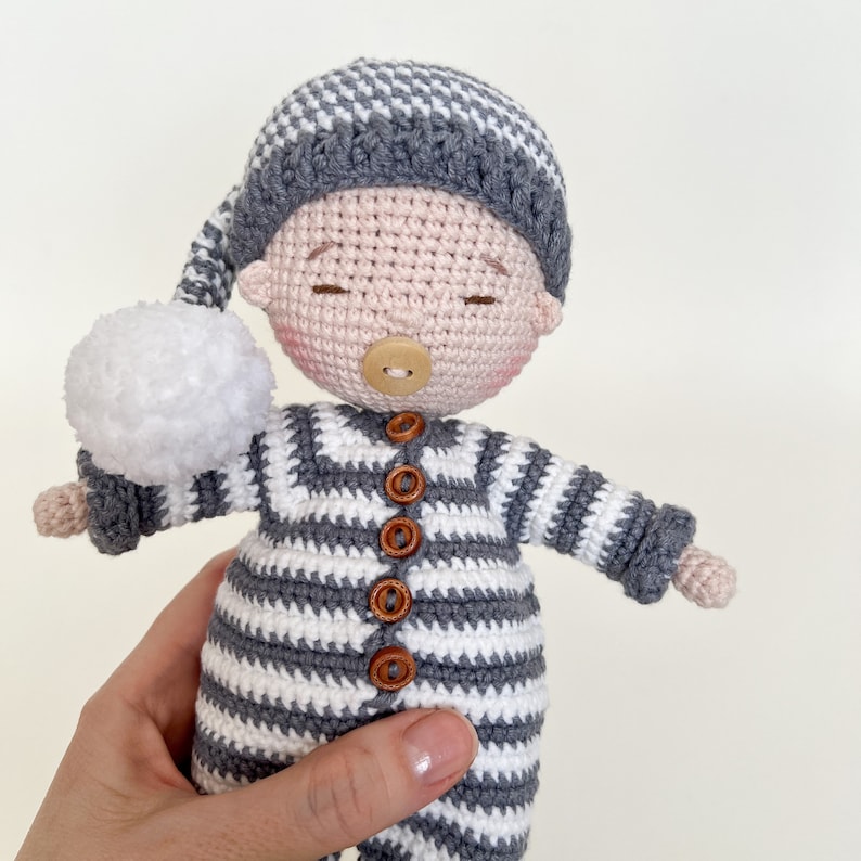 Personalized first baby doll baby shower gift, Handmade Doll with clothes, Crochet doll First birthday gift image 4