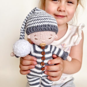 Personalized first baby doll baby shower gift, Handmade Doll with clothes, Crochet doll First birthday gift image 3