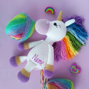 Crochet Unicorn toy, Crochet Unicorn Soft Toy ,Baby shower Gift toy daughter rainbow unicorn,Personalizatoin unicorn toy gift for girls image 4