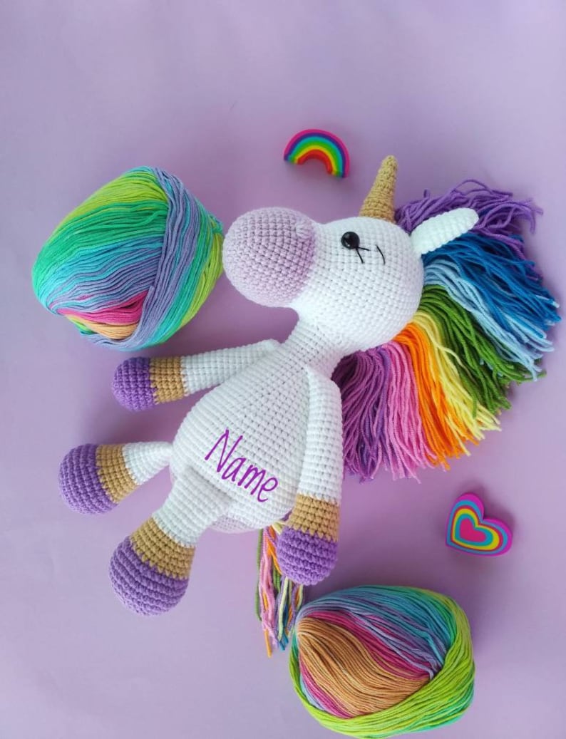 Crochet Unicorn toy, Crochet Unicorn Soft Toy ,Baby shower Gift toy daughter rainbow unicorn,Personalizatoin unicorn toy gift for girls image 4