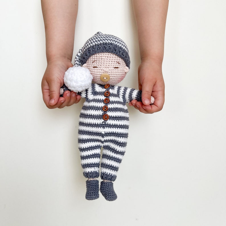 Personalized first baby doll baby shower gift, Handmade Doll with clothes, Crochet doll First birthday gift image 2