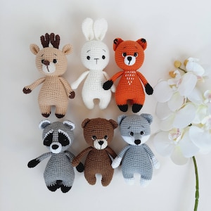 Knitted toys bear bunny fox wolf raccon deer, Woodland animals first birthday toys, baby first toy stuffed animals