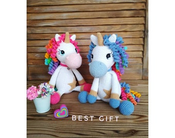 Unicorn gifts for girls, Rainbow unicorn birthday party, Crochet Unicorn bedroom decor for girls