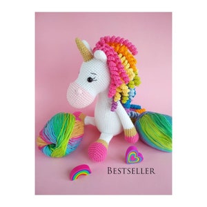 Gehäkelte Regenbogen Einhorn Puppe, Amigurumi Art Fantasy Regenbogen Einhorn unter dem Motto Kinderzimmer Dekor, Märchen Tiere Geschenk Spielzeug Tochter