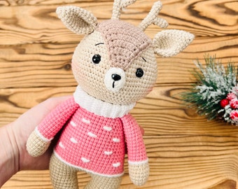 Deer baby girl boy gift, Baby's first christmas gift personalization deer plush toy, Woodland baby shower gift crochet deer