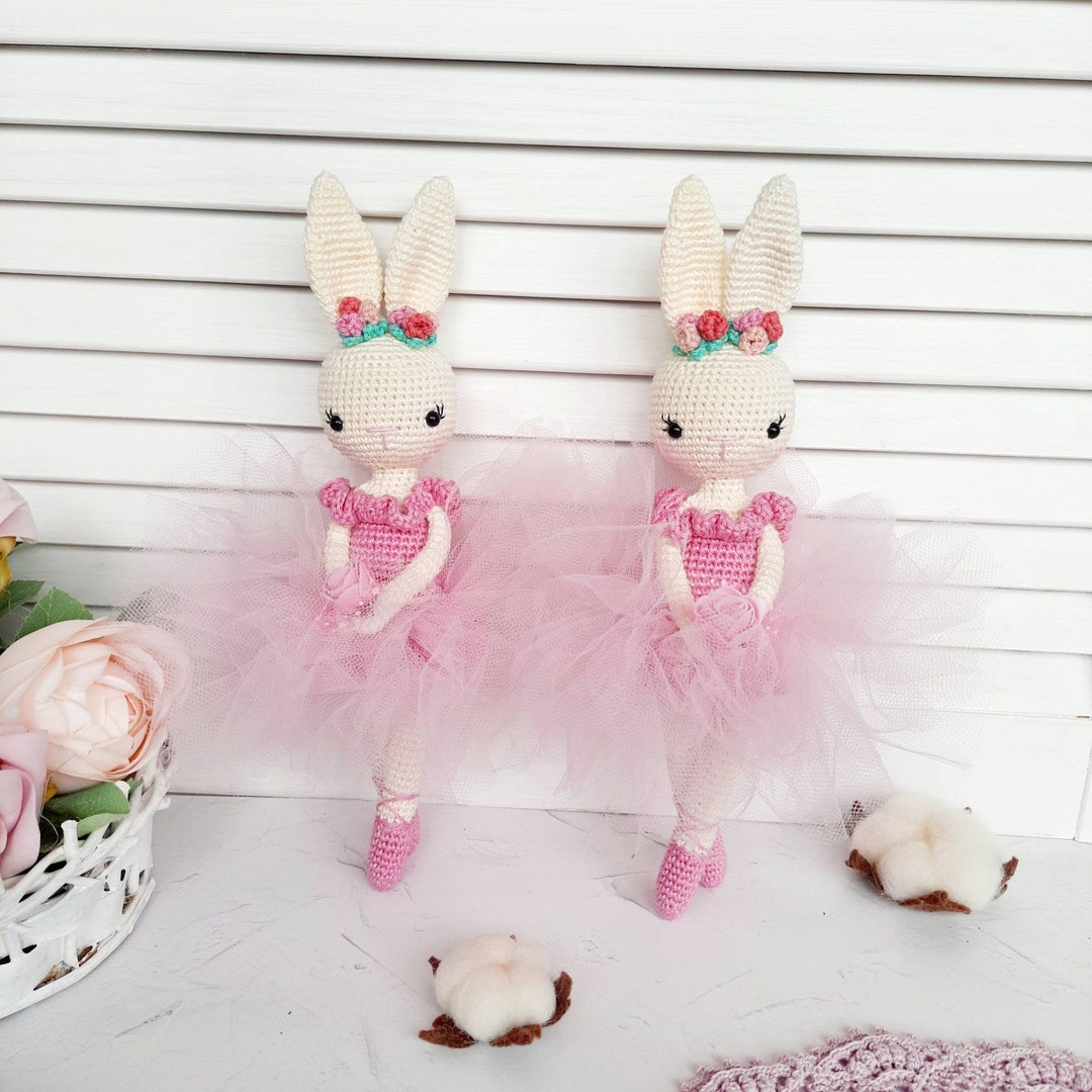 Handmade Crochet Ballerina Bunny Toy in Pink Dress