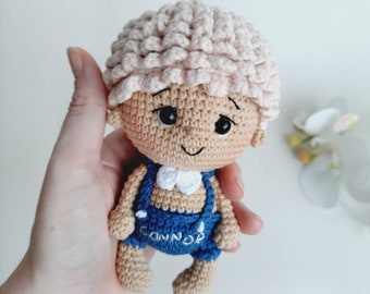 Personalized crochet baby boy doll gift, 1st birthday baby doll gift