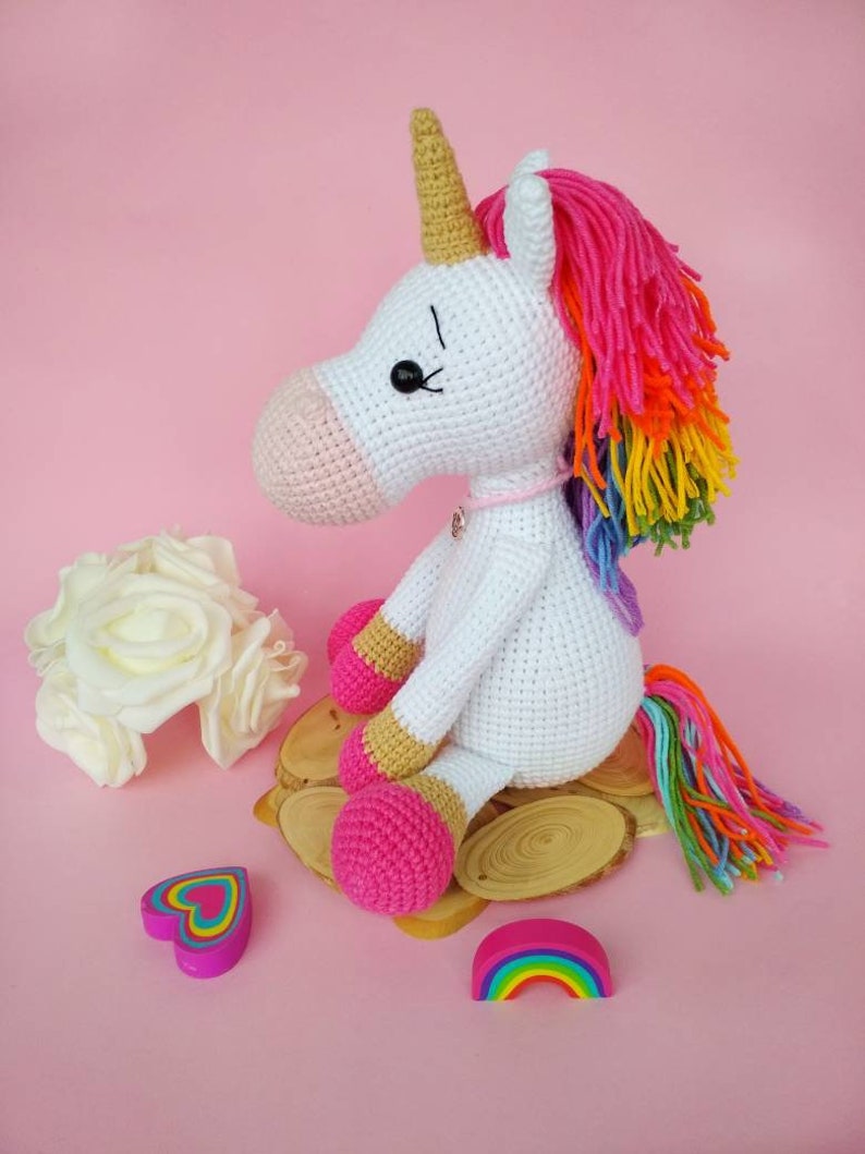 Crochet Unicorn toy, Crochet Unicorn Soft Toy ,Baby shower Gift toy daughter rainbow unicorn,Personalizatoin unicorn toy gift for girls image 10