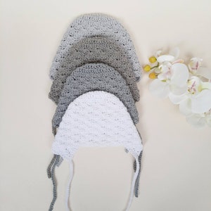Crochet Baby Bonnets, newborn bonnet photography, boho baby shower gift, Expecting unisex baby bonnet 0-3 month image 4