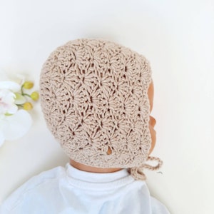 Crochet Baby Bonnets, newborn bonnet photography, boho baby shower gift, Expecting unisex baby bonnet 0-3 month image 6