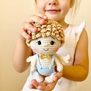 Angel doll personalized boy baptism gift, Angel figurine christening gift for boys, Crochet angel baby shower gift, Angel baby shower decor