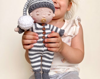 Personalized first baby doll baby shower gift, Handmade Doll with clothes, Crochet doll First birthday gift