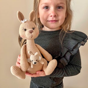 Kangaroo stuffed and plushies australian animals new parents gift, Crochet kangaroo australian animals nursery, Mother Kangaroo And Baby