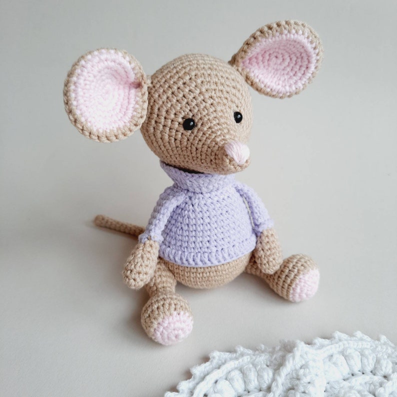 Personalization Crochet mouse toy , Crochet mouse stuffed animal amigurumi toy image 3