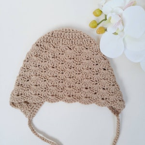 Crochet Baby Bonnets, newborn bonnet photography, boho baby shower gift, Expecting unisex baby bonnet 0-3 month image 10