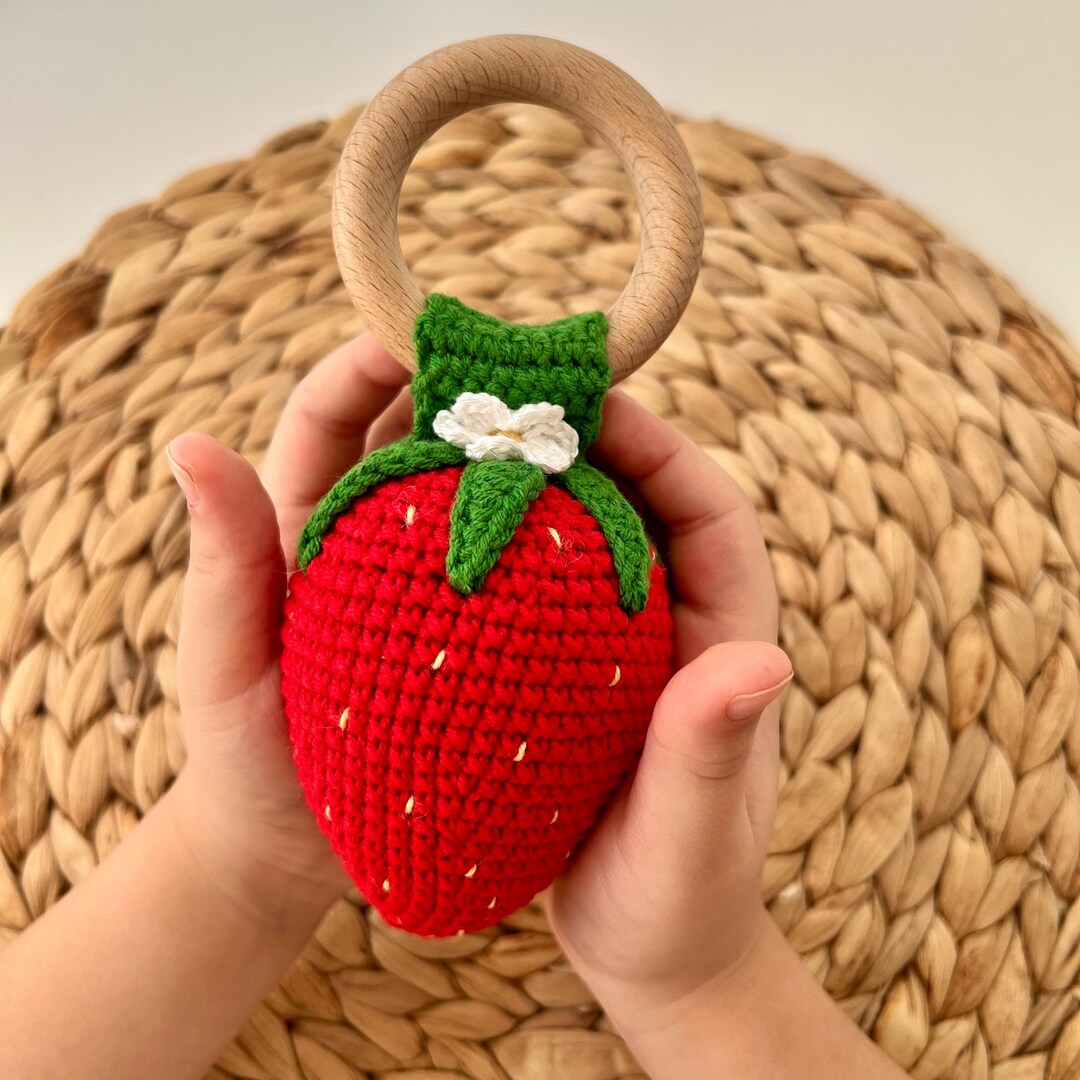 Crochet Strawberry Baby Rattle: Organic Stuffed Toy - Etsy