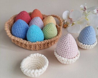 Baby's first Easter gift , Rainbow Easter egg rattles, Crochet Easter eggs decoration, montessori baby toys