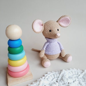 Personalization Crochet mouse toy , Crochet mouse stuffed animal amigurumi toy image 2
