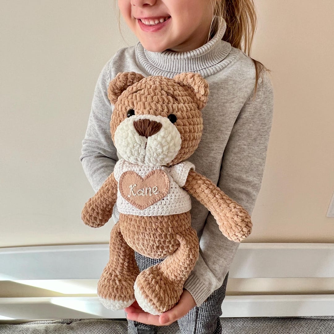 Personalized Crochet Teddy Bear, Plush Baby Shower Gift - Etsy