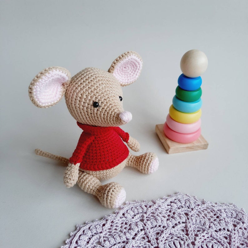 Personalization Crochet mouse toy , Crochet mouse stuffed animal amigurumi toy image 8