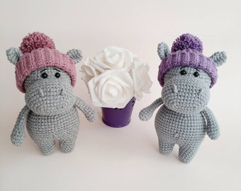 Hippo figurine, Little Crochet hippo Doll , hippopotamus, safari nursery decor, safari animals, safari birthday, safari baby shower