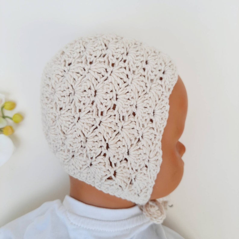 Crochet Baby Bonnets, newborn bonnet photography, boho baby shower gift, Expecting unisex baby bonnet 0-3 month image 5