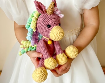 Unicorn gifts for girls , magical unicorn plush birthday decorations, small rainbow unicorn toys, amigurumi unicorn doll