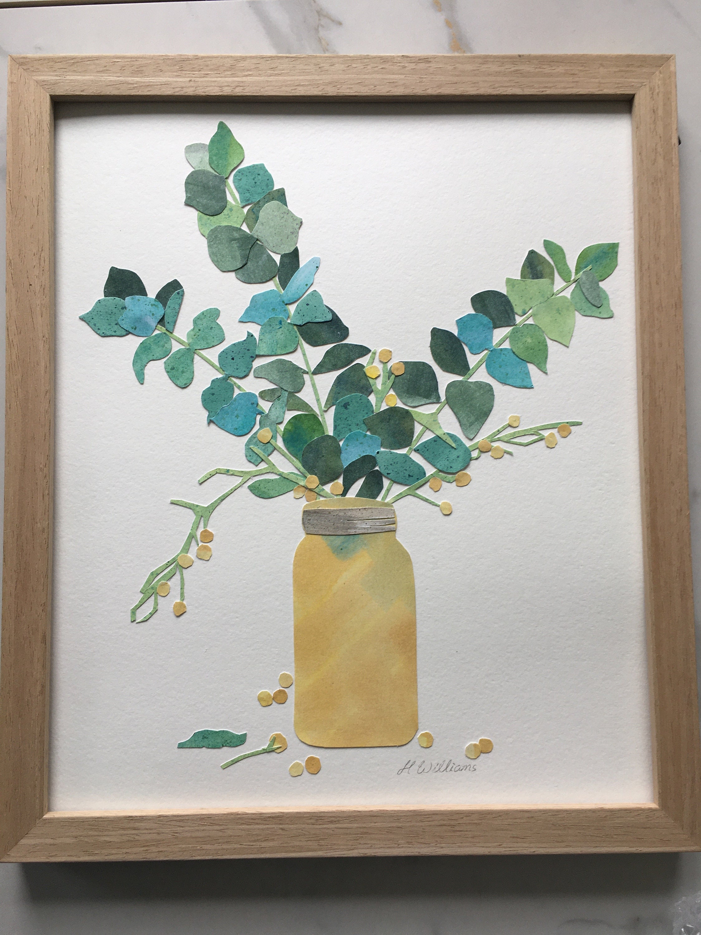 Eucalyptus in Yellow Vase Original Collage. Etsy UK