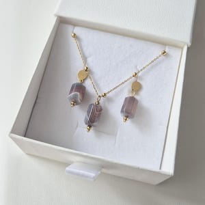 Amethyst Earrings and Neclace Set - Stainless Steel - Minimalist Jewelry