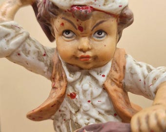 Altered Ceramic Cannibal Cook Figurine | Mouse Bones, Gore Paint (OOAK)