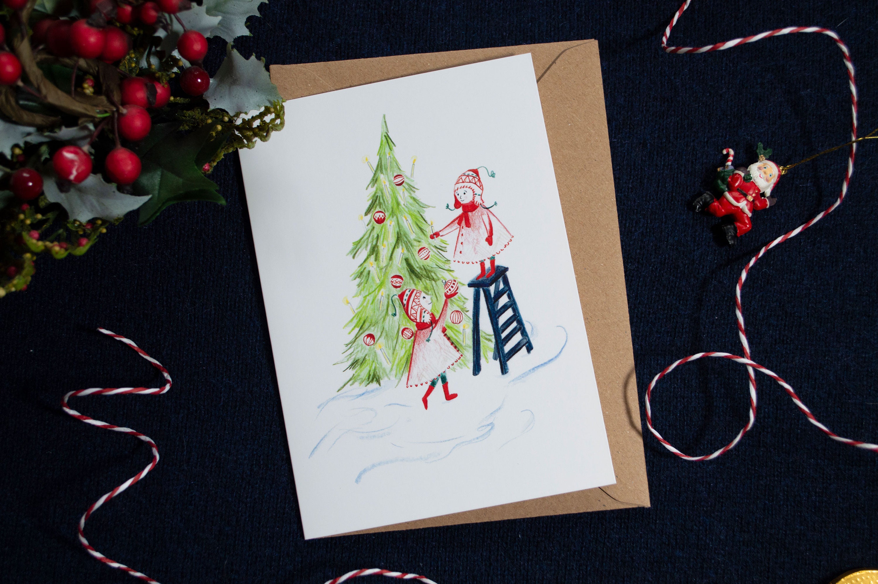 Christmas Card Decorating the Tree  Etsy