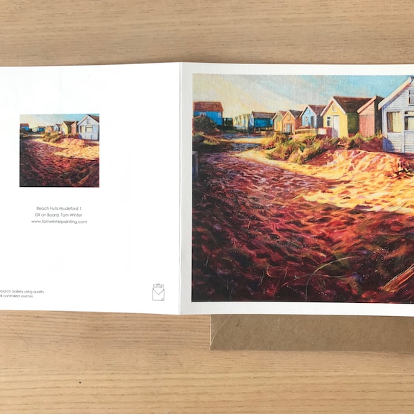 Set of 4 Cards Featuring the Design Beach Huts Mudeford 1