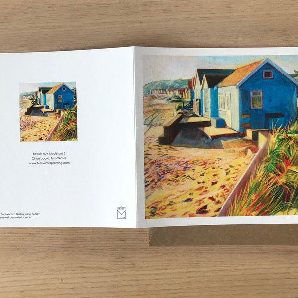 Set of 4 Art Cards Depicting the Beach Huts at Mudeford (Design 2), Hengistbury Head, Dorset
