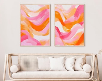 Orange and Pink Abstract Art Prints: Set of 2 (Digital Download)