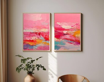 Abstract Brushstroke Art Set: Pink Orange Red Landscape (Digital Download)