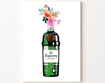 Tanqueray Gin Print: Floral Bar Cart Art (Digital Download)