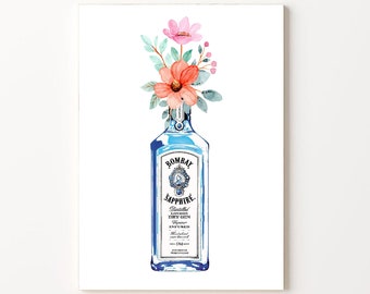Bombay Sapphire Gin & Flowers Print: Bar Cart Art (Digital Download)