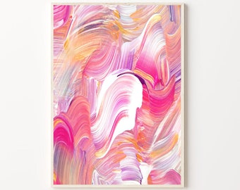 Lámina abstracta rosa y naranja: decoración de pared colorida (descarga digital)