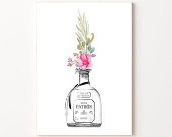 Tequila and Flower Art Print: Bar Cart Decor (Digital Download)