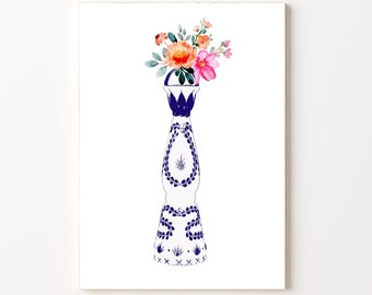 Clase Azul Tequila & Flowers Art Print: Bar Cart Decor (Digital Download)