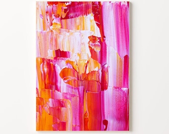 Lámina artística abstracta en rosa y naranja: decoración de pared colorida (descarga digital)
