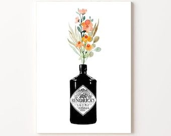 Impresión de Hendrick's Gin & Flower: Arte para carrito de bar (Descarga digital)
